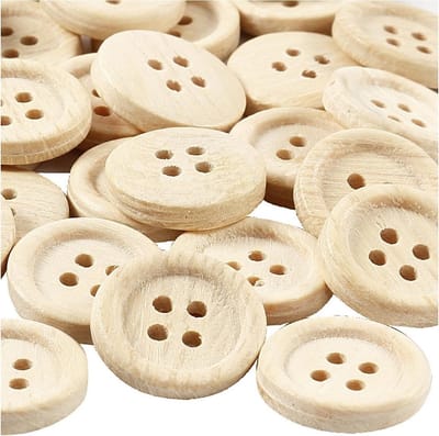 Houten knopen, d 23 mm, 4 gaten, 30 stuk/ 1 doos