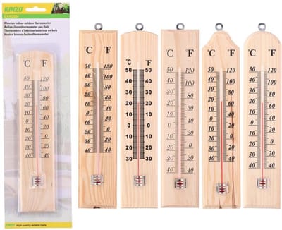 Kinzo Thermometer binnen/buiten 25x5cm (1 stuk) assorti