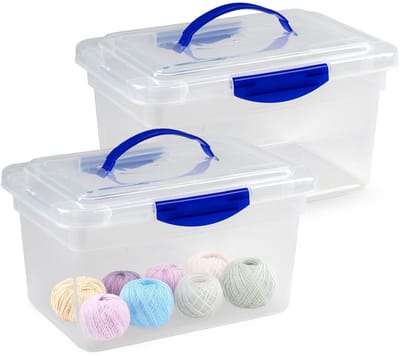 Plasticforte Opslagbox - 2x - met deksel - transparant blauw - 9 liter - 35 x 23 x 20 cm - kunststof - opbergdoos - opbergen
