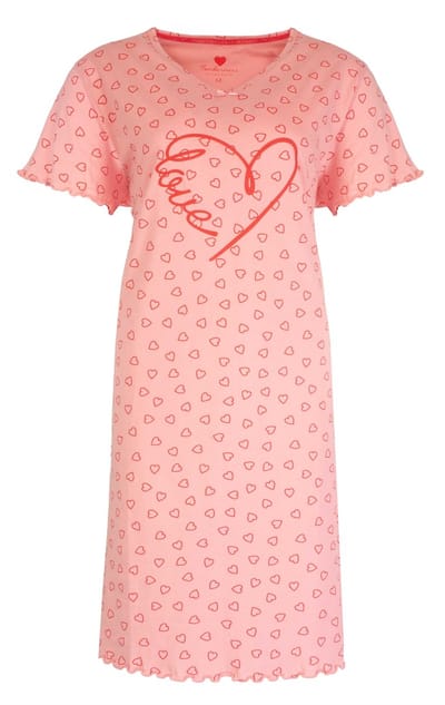 Tenderness Dames Nachthemd - Hartjes - 100% Katoen - Roze - Maat 3L