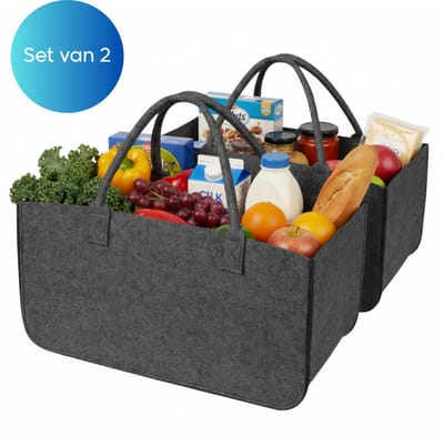 Janse® Boodschappentassen 2 stuks - Zwart - Sterke boodschappentas - Vilten tas - Stevige tas - Opbergtas - Goodiebag - Shopper