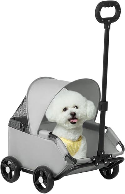 Huisdier Wandelwagen - Dierenbuggy - Comfortabel Vervoer - Opvouwbaar en Geventileerd - 58.3 x 38.6 x 15 cm - Grijs