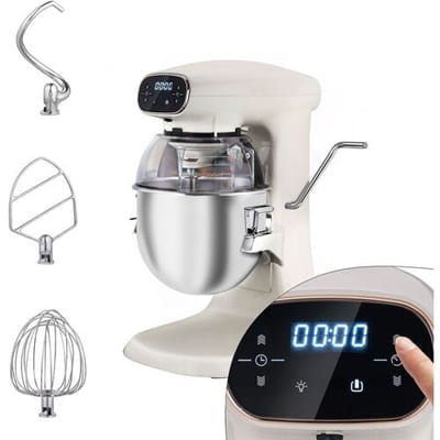 GGM Gastro Planetenrührmaschine - 12 Liter - 880 Watt - mit Display, Beleuchtung & 3 Rühraufsätze - Hellelfenbein