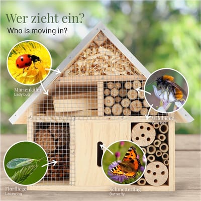 Wildlife Home - Insectenhotel met metalen dak - Schuil en nestplaats voor wilde bijen, lieveheersbeestjes, vlinders, gaasvliegen en andere nuttige insecten