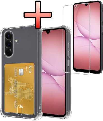 Hoesje - Geschikt voor Samsung Galaxy A17 - Met Screenprotector - En Pashouder - En Kaarthouder - Telefoon Hoes Shockproof - Siliconen Case - Back Cover - Shock Proof - Pasjes Houder - Transparant