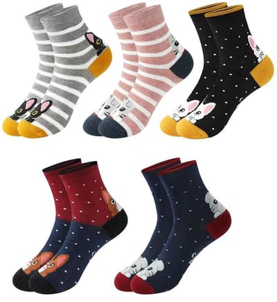 Lixin Novelty Animal Sokken - Maat 35-40 - 5 Paar - Fashion Socks - Dames sokken - Kleurrijke sokken met schattige kat - Casual katoenen sokken - Tieners - Vrouwen - Volwassenen - Leuk Sokken