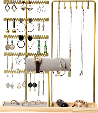 NovaWare Sieradenhouder XL - Oorbellenrekje - Juwelenhouder - Oorbellenhouder - Sieradenrekje - Organizer - Ketting - Armbanden - Horloges - Goud