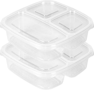 PlasticForte Vershoudbakje 3-vaks - 2 ST - 1,2L - meal prep - herbruikbaar - transparant - vaatwasser bestendig - magnetron bakjes