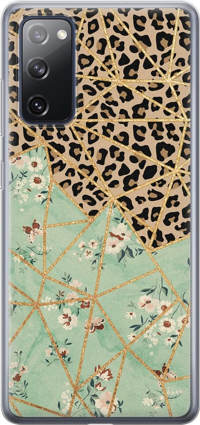 Leuke Telefoonhoesjes - Hoesje geschikt voor Samsung Galaxy S20 FE - Luipaard bloemen print - Soft case - TPU - Luipaardprint - Groen