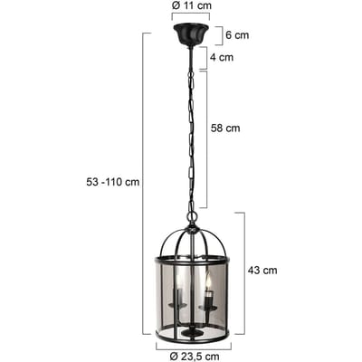 Hanglamp Pimpernel 5971ZW Zwart Ø23 cm - Hoogte instelbaar, Klassiek ontwerp, Glas en Metaal - Steinhauer