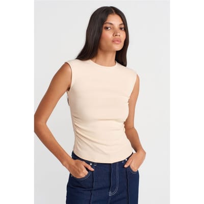 Dames Geribbelde Mouwloze T-shirt met Ronde Hals