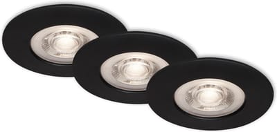 BRILONER - LED Inbouwspots - set van 3 - dimbaar - zwart - 5W - IP44 - 3.000 K