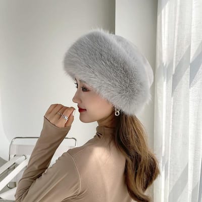 Damesbonthoeden Pluizig Winter Warm Imitatie Nertsenhaar Hoeden Mode Hoge Hoeden Dames Bontmuts gray