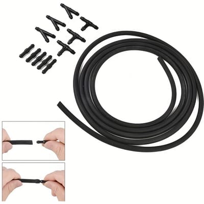 Tuyau de lave-glace de voiture de haute qualité avec kit de connecteur en T - Ensemble flexible facile à installer avec diviseur et buse black