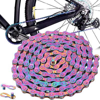 Kleurige Fietsketting voor 6, 7 en 8 Versnellingen, Roestvrije Carbon Stalen MTB Ketting met Electroplating en 2 Regenboog Kettinkjes