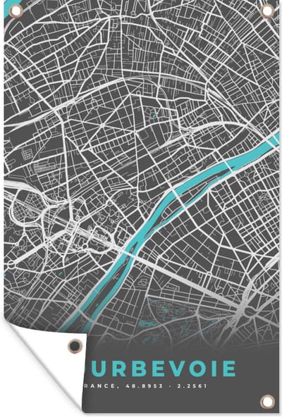 Muurdecoratie Courbevoie – Plattegrond – Frankrijk – Kaart – Stadskaart - 120x180 cm - Tuinposter - Tuindoek