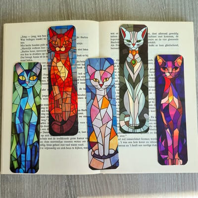 Katten Boekenlegger Set van 5 – Papieren Boekenleggers in Mozaïek Stijl – Kunstzinnige Boeken Accessoires
