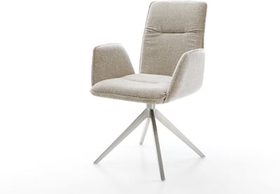 Eetkamerstoel Vinja-Flex kruisframe breed roestvrij staal geweven stof beige 360° draaibaar rocker-functie