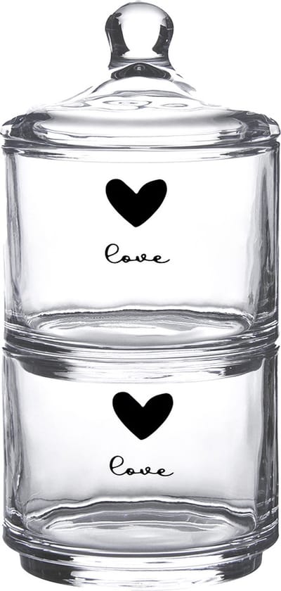 Clayre & Eef Voorraadpot Deksel Ø 10x21 cm Glas Rond Hart Love Voorraadbus