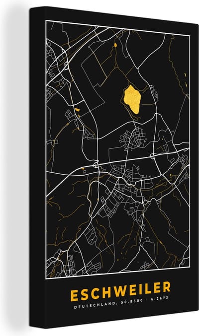 Canvas Schilderij Goud – Duitsland – Plattegrond – Gold – Stadskaart – Kaart – Eschweiler - 20x30 cm - Wanddecoratie