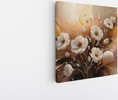 Saammp Canvas Schilderij - Witte bloemen - Abstract - 20x20 - Foto op canvas - Wanddecoratie - Muurdecoratie Woonkamer - Kantoor Decoratie