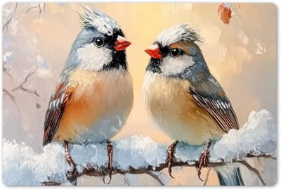 Placemats 45x30 cm - Placemat kunststof - 1 stuk - Vogels - Tak - Winter - Sneeuw - Borden onderleggers - Decoratie voor op tafel - Keuken tafeldecoratie accessoires - Vinyl onderlegger - Tafelversiering