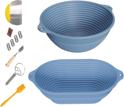 Gaarmand Zuurdeeg - Rijsmand Brood - Brood Bakken - Opvouwbaar Ontwerp - 2 Manden Set - Donkerblauw