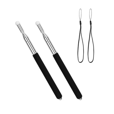 Aanwijsstok - 2 Stuks - Aanwijspen - Rubber+RVS - Uitschuifbaar - Met draagkoord - Aanwijsstok Telescopisch - Presentator - Aanwijsstick Pen - Presenter - Geschikt voor klaslokalen, vergaderruimtes, collegezalen - 21-100cm - Zwart