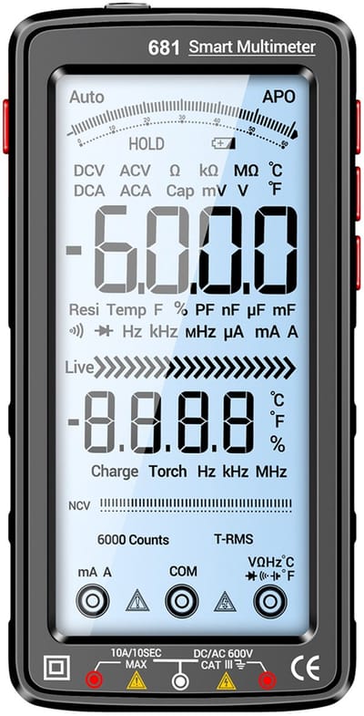 Digitale Multimeter – 6000 Tellen – NCV Spanningsdetectie – Oplaadbare Batterij – Voor Elektrische Metingen