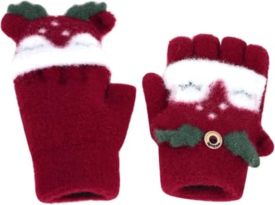 Winterse Vingerloze Kindermittens met Knopenflap, Gevoerde Gebreide Handschoenen, Schattige Uilenslook, Ideaal voor Koude Dagen en Buitenactiviteiten