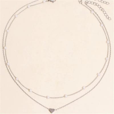 Sorprese Ketting - Heart Pearl - Zilverkleurig - Ketting Dames - 35 cm - Cadeau - Model V