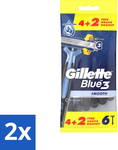 Gillette - Blue 3 Smooth - Wegwerpscheermesjes - Comfortabele scheerbeurt - 6 Scheermesjes - Voordeelverpakking - 2 stuks