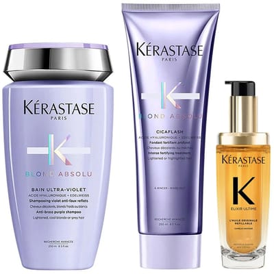 Kérastase - Blond Absolu Shampoo + Conditioner + Kérastase Elixir Ultime L'Huile Originale Haarolie - Voordeelverpakking