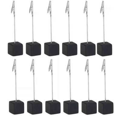 Lot de 12 porte-cartes en forme de cube en pin, support décoratif pour numéro de table, support pour mémo, pour décoration de chevet black