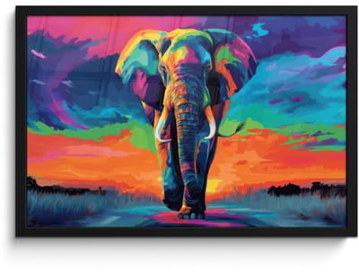 Poster in lijst - Fotolijst 60x40 cm - Posters - Olifant - Kleurrijk - Lucht - Abstract - Posterlijst zwart - Decoratie - Wanddecoratie woonkamer - Muurdecoratie slaapkamer