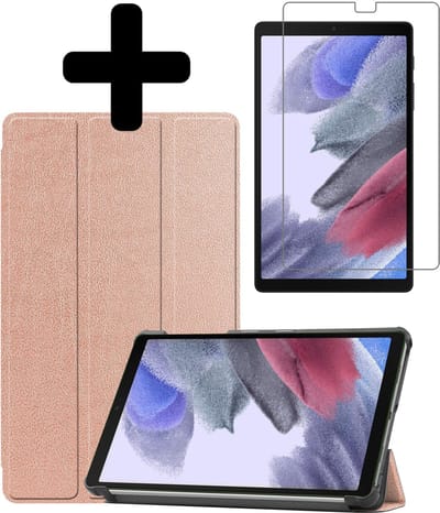 Hoesje - Geschikt voor Samsung Galaxy Tab A7 Lite - Met Screenprotector - Hardcover Book Case - Trifold Bookcase Hoes - Hard Cover - Tablethoes - Rosé goud