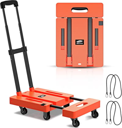 Opvouwbare steekwagen - Draagbare kar - Spullen verplaatsen - 6 stevige wielen - 226 kg capaciteit - Oranje
