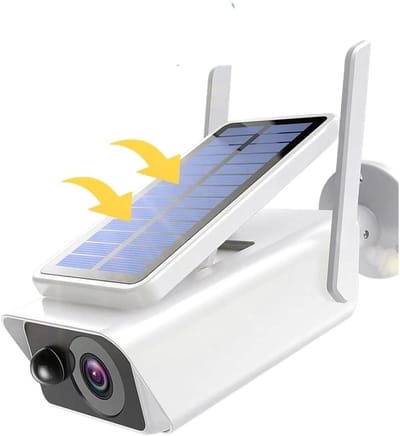 Beveiligingscamera op zonne-energie - WIFI Camera Buiten - Huisbewaking - 5MP Full HD Resolutie - IP66 Waterdicht - Wit