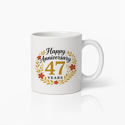 Gelukkige 47e Jubileum Beker 330ml – Elegante Bloemen Ontwerp – Perfect Cadeau voor Jubileumviering