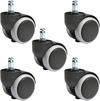 Bureaustoelwielen voor harde vloeren - Set van 5, 10 mm stiftgrootte, 50 mm diameter, zwart