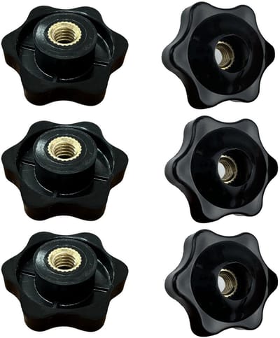 Zwarte M6 Knop met Schroefdraad - 6 Stuks Stervormige Handgrepen voor Bevestiging, Klemmen en Machines