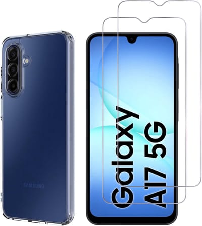 Hoesje Ultraslank geschikt voor Galaxy a17 5G backcover siliconen Transparant en 2 stuks ScreenProtector Gehard Glas