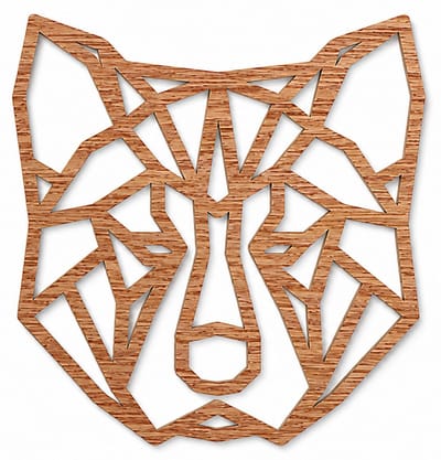 Houten wanddecoratie - Wooden wall decoration | Akita inu 46 x 48cm Shiba | Donker hout - Dark wood | Geometrische muurdecoratie - Geometric wall art - Origami Design Wandfiguur - Echt Hout - Real Wood - Honden - Dogs
