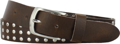 Leren Riem met studs | 4cm breed | Riemmaat: 95cm (totale lengte: 110cm) | 100% echt leer | Kleur: bruin | Nikkelvrije gesp