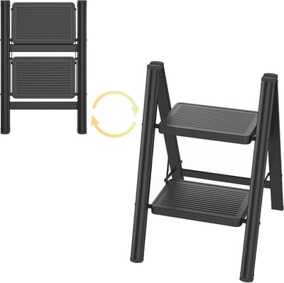 Metalen Opvouwbare Trap - 2 Treden - Antislip Traptreden - Opvouwbaar - Huisladder - Belastbaar Tot 250 Kg - Opstaphulp - Voor Magazijn, Tuin En Huis - NAIZY