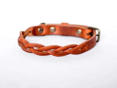 Cooper & Quint Twisted - Halsband hond gevlochten leer - Camel - Oud Messing XS