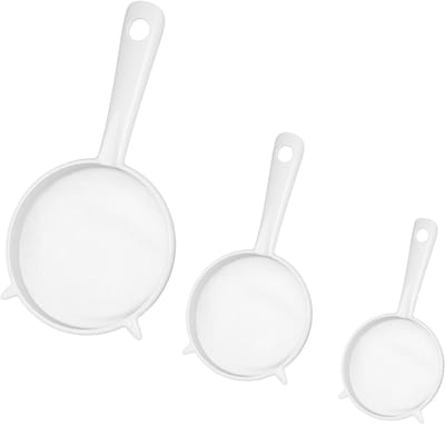 Set van 3 Plastic Zeefjes met Handvat voor Kefir, Thee, Koffie, Notenmelk en Bloem - Vaatwasmachinebestendig en Fijnmazig
