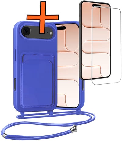 Hoesje Geschikt voor iPhone Air Hoesje Met Telefoonketting Pasjeshouder Case Met Screenprotector Koord - Hoesje Geschikt voor iPhone Air Hoes Met Kaarthouder - Felblauw
