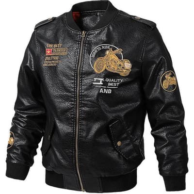 Herfst en Winter Baseball Jersey Vliegleren Jas Heren Grote Maat Losse Geborduurde Locomotief Heren PU Leren Jas 5XL zwart