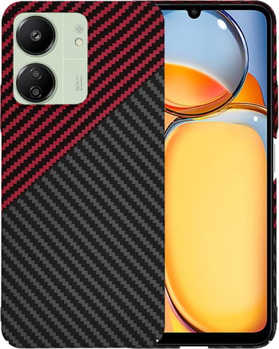 Hoesje geschikt voor Xiaomi Redmi 13C 4G/5G / Xiaomi Poco C65 - Techsuit Carbonite FiberShell Carbon Back Cover - Rood/Zwart